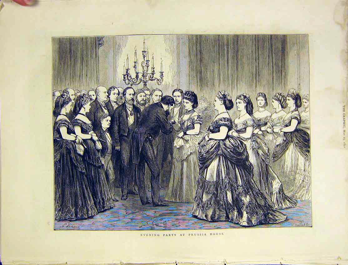 Original Old Antique Print Prussia House Party Lady Gent Ball 1872 Victorian