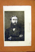 Original Old Antique Print Portrait LeopKing Belgian 1872 19th