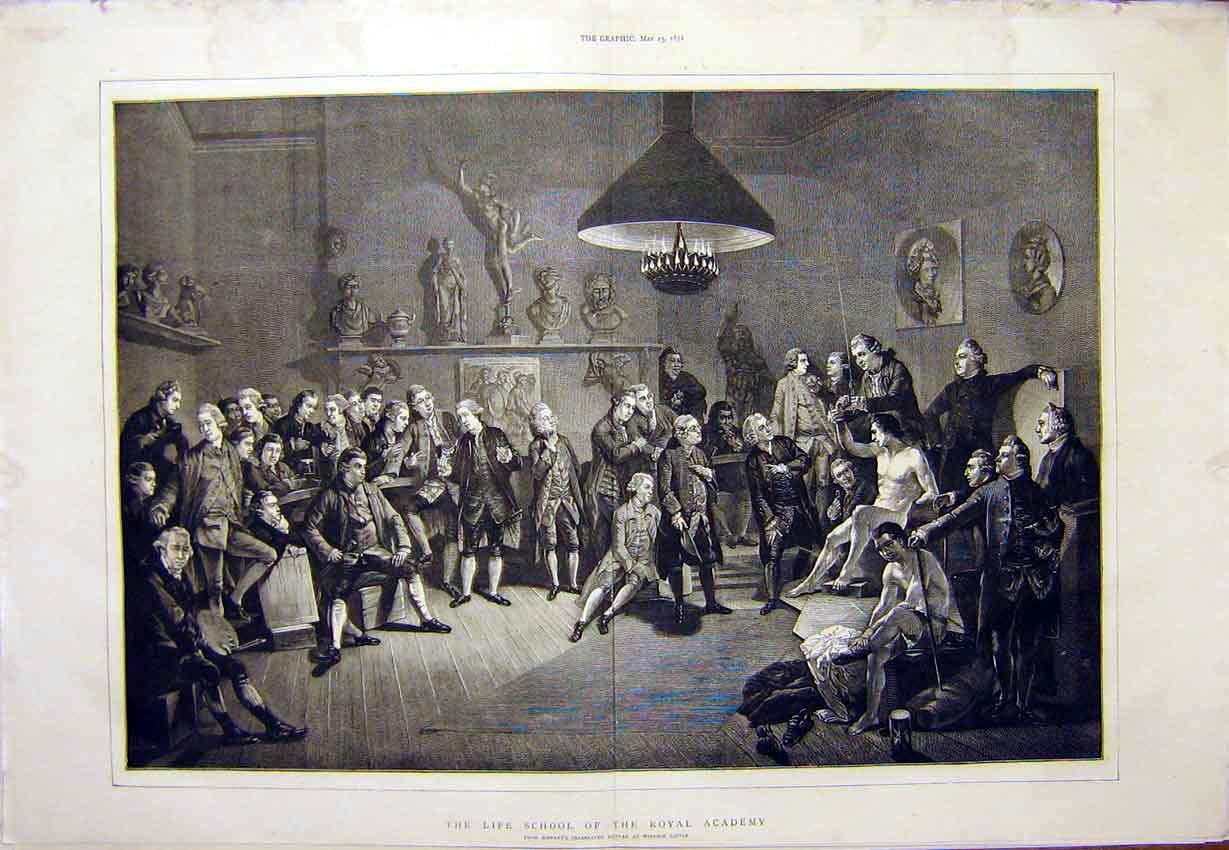Original Old Antique Print Life School Royal Academy Windsor Castle 1872 19th