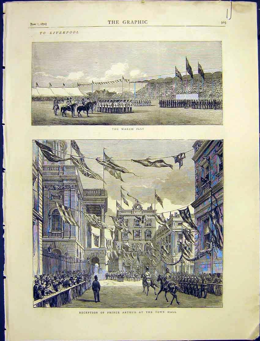 Original Old Antique Print Liverpool Prince Arthur H.R.H. Sefton 1872 Victorian