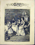 Original Old Antique Print Picture Birthday Mother Children Flowers Home 1872