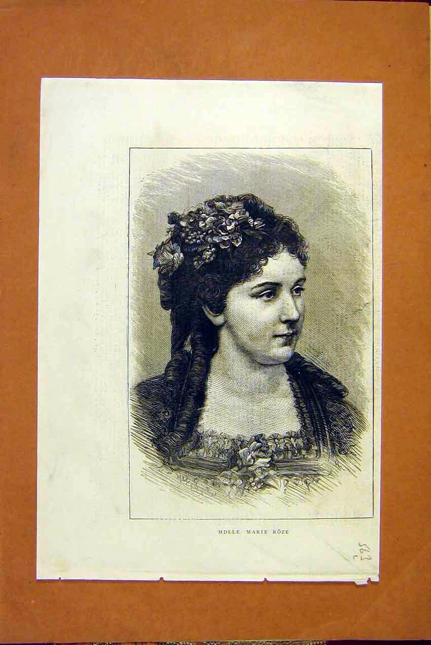 Original Old Antique Print Portrait Marie Rose Roze Lady Woman 1872 Victorian