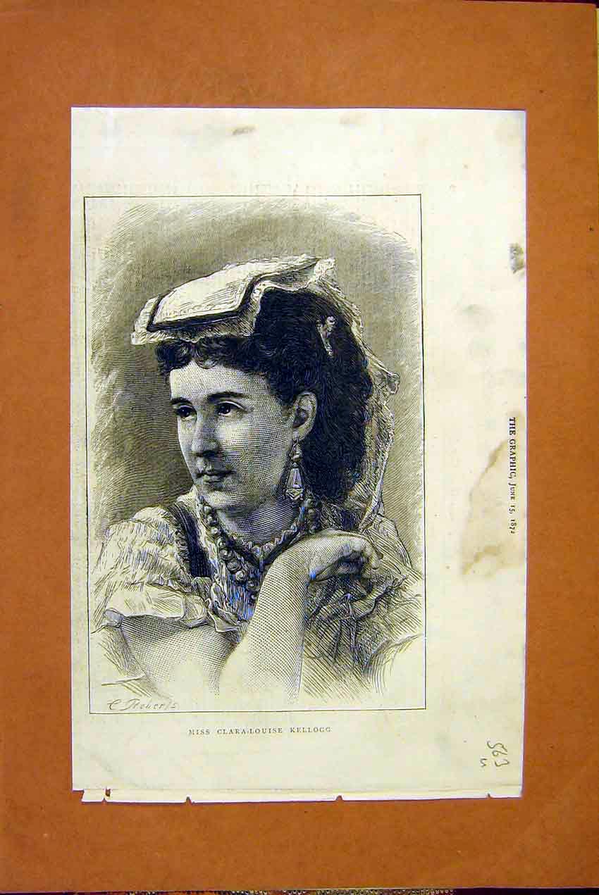 Original Old Antique Print Portrait Clara-Louise Kellogg Lady 1872 Victorian