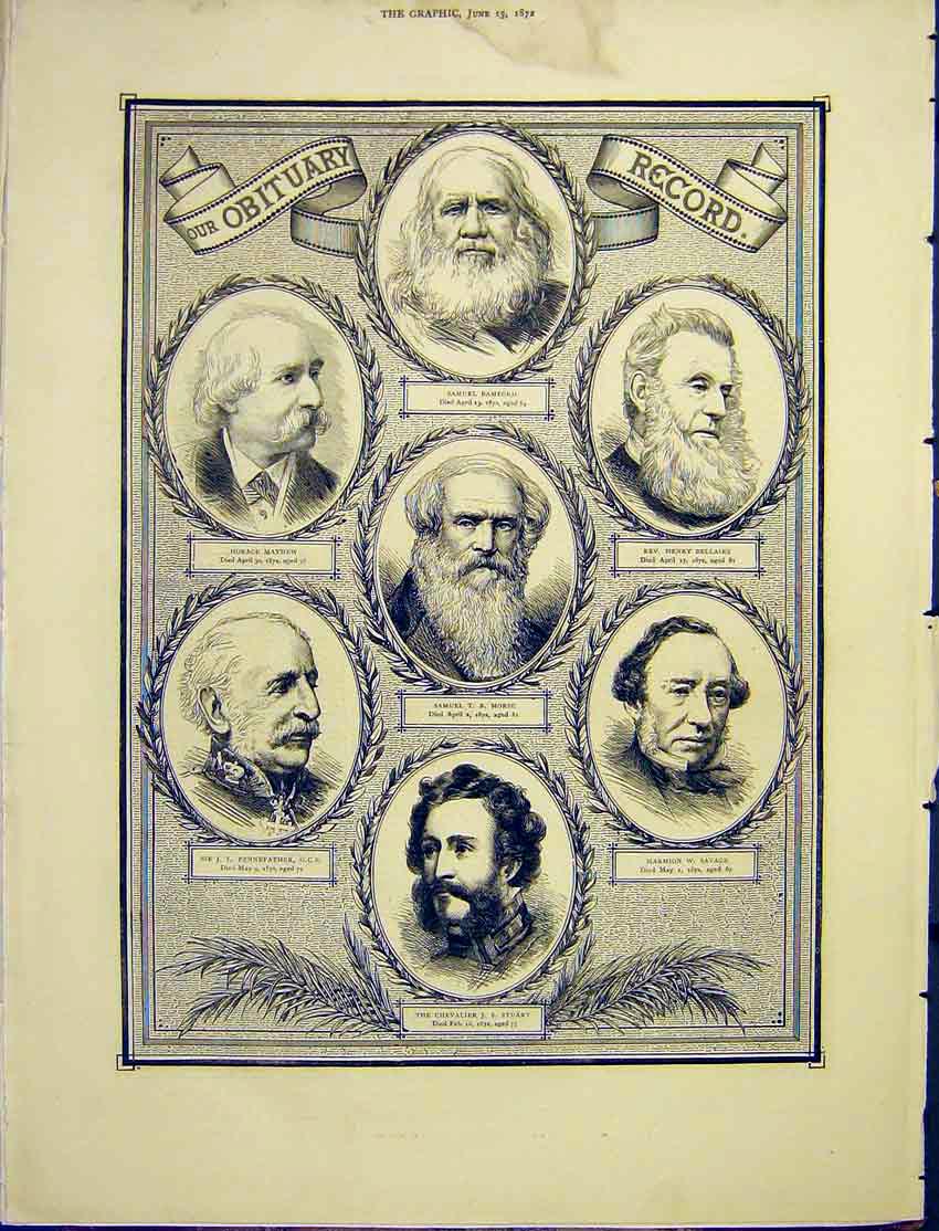 Original Old Antique Print Portrait Stuart Bamford Mayhew Bellairs Savage 1872