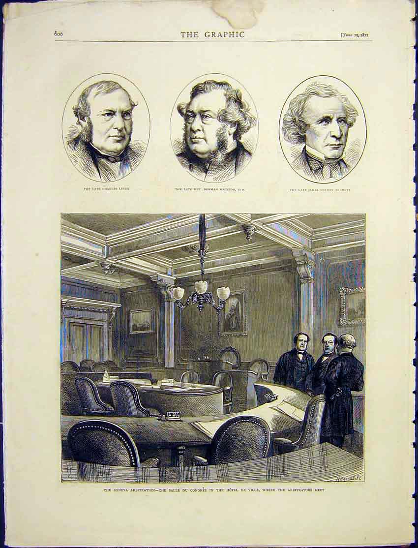 Old Antique Print Portrait Lever Macleod Bennett Geneva Arbitration 1872 19th