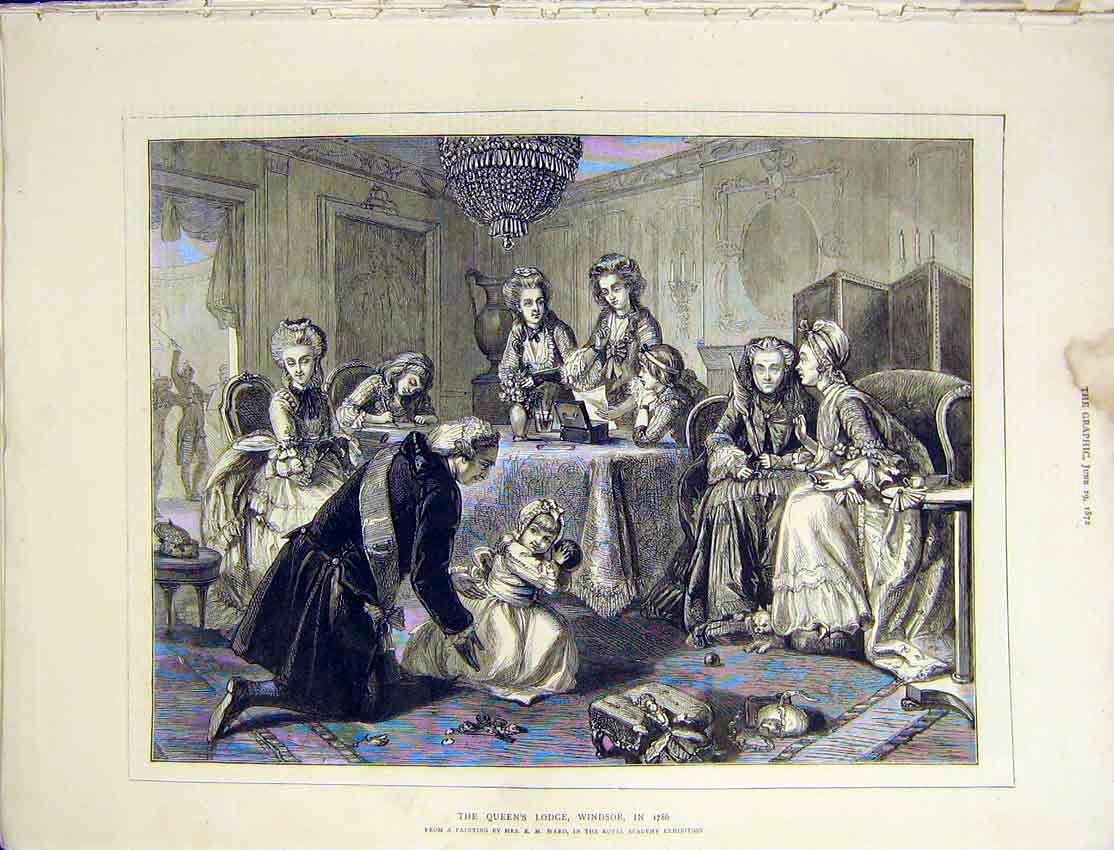 Original Old Antique Print Queens Lodge Windsor Ward Painting Fine Art 1872 19th