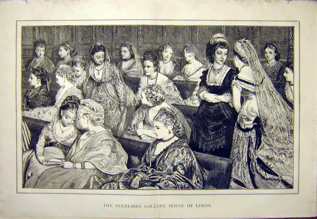 Original Old Antique Print Peeresses Gallery Lords Ladies 1872 19th