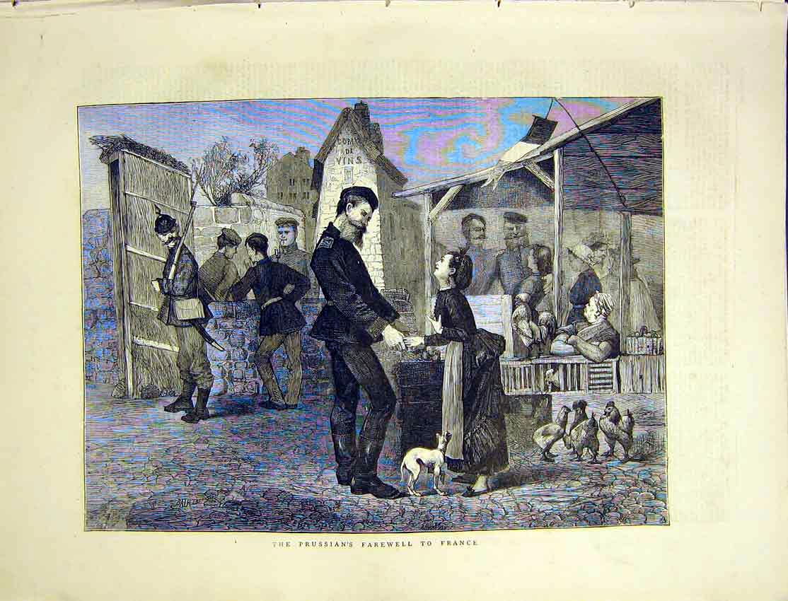 Original Old Antique Print France Prussian Sier Farewell Girl 1872 Victorian