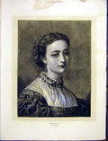Original Old Antique Print Portrait Lady Modesty Taylor Fine Art 1872 Victorian