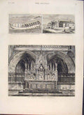 Original Old Antique Print Reredos Exeter Cathedral Ashantee War Bazaine 1874