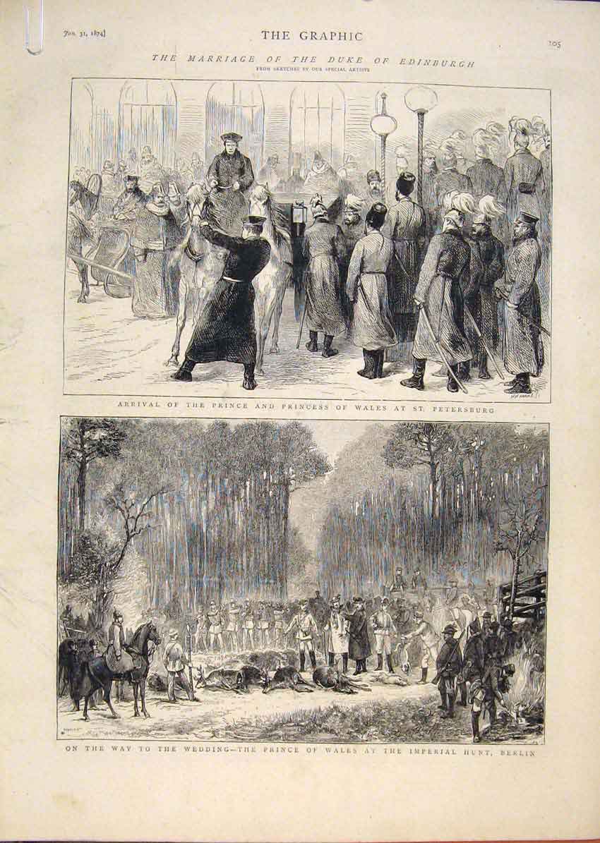 Old Antique Print Marriage Duke Edinburgh Russia Berlin Petersburg 1874 19th