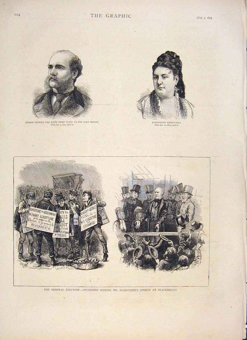 Old Antique Print Portrait Oke Clerk Parepa-Rosa Election Gladstone 1874 19th