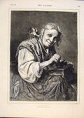 Original Old Antique Print Rotter Picture Woman Peck Away Fine Art 1874 19th