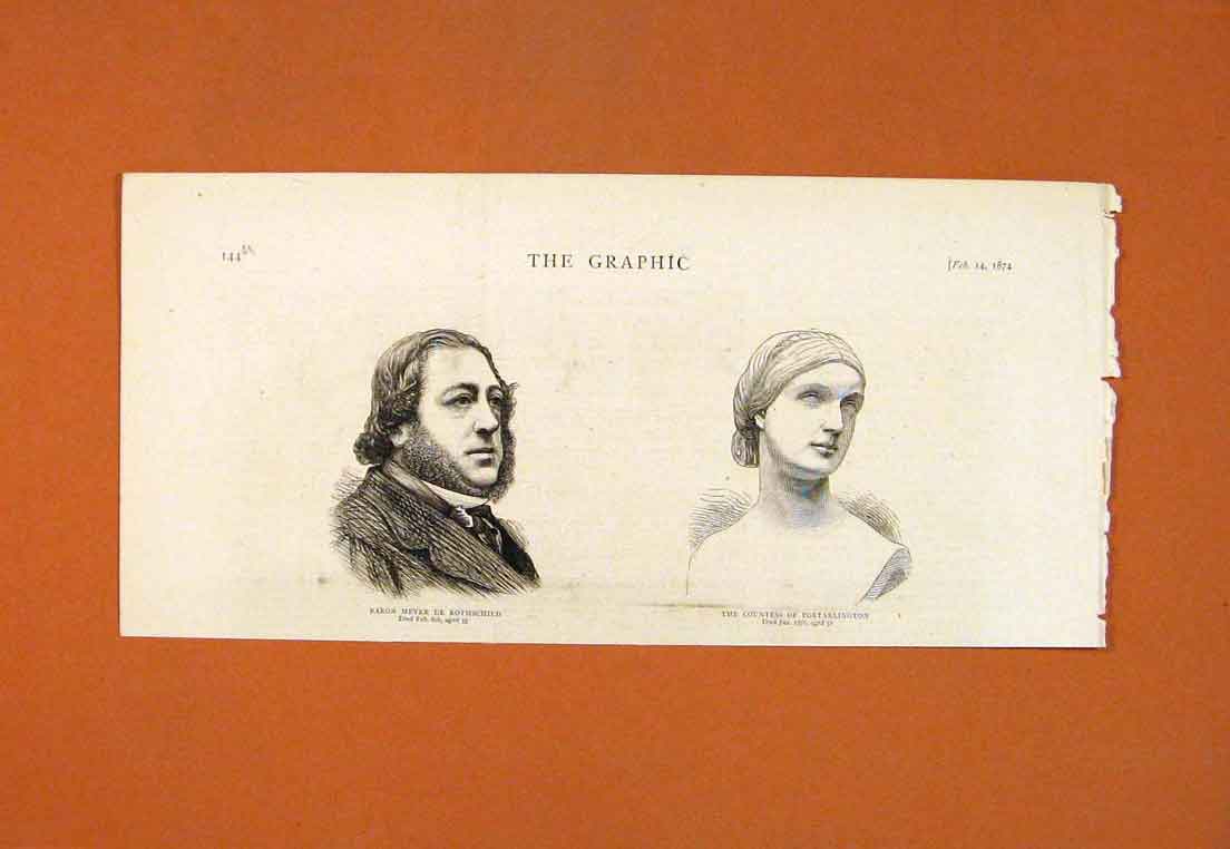 Original Old Antique Print Portrait Rothschild Countess Portarlington Bust 1874