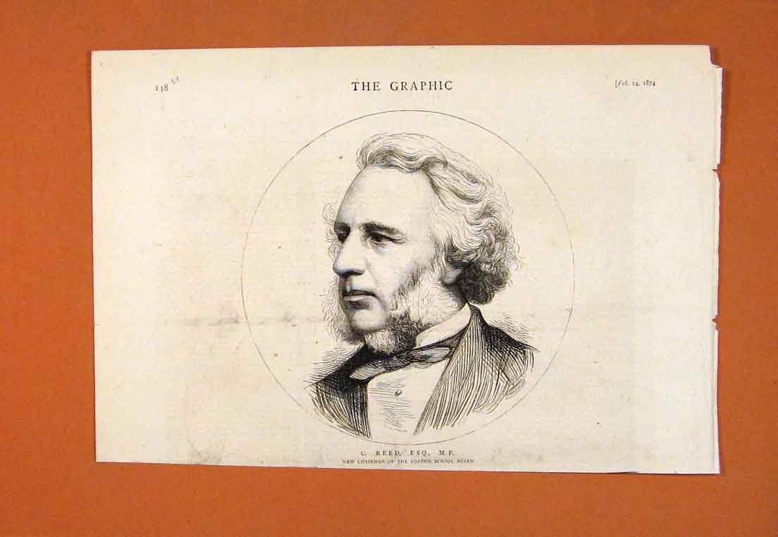 Original Old Antique Print Portrait Reed Chairman London School Board 1874 19th