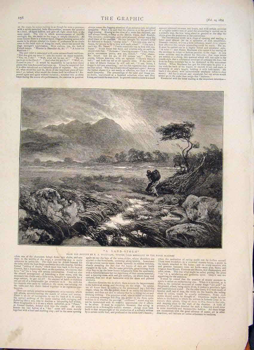 Original Old Antique Print Land Storm Waterlow Royal Academy Fine Art 1874 19th