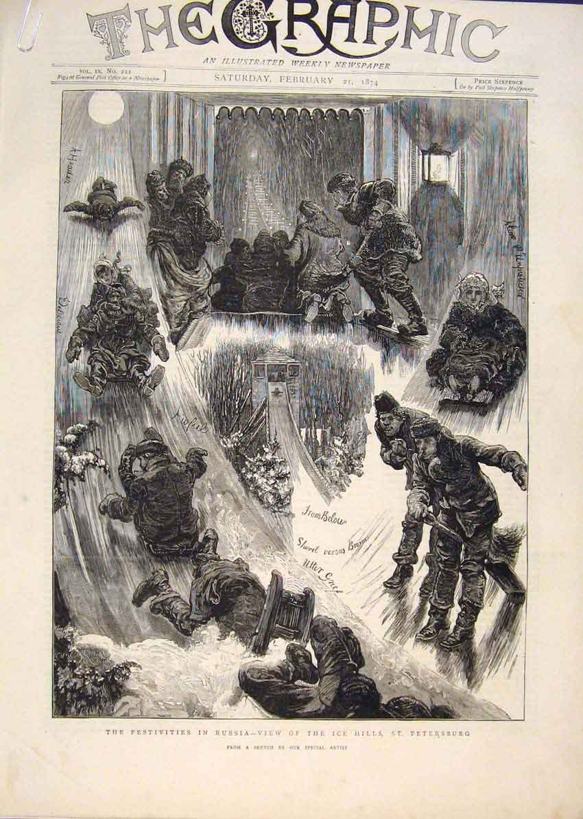 Old Antique Print Festivities Russia St Petersburg Ball Nobles Club 1874 19th