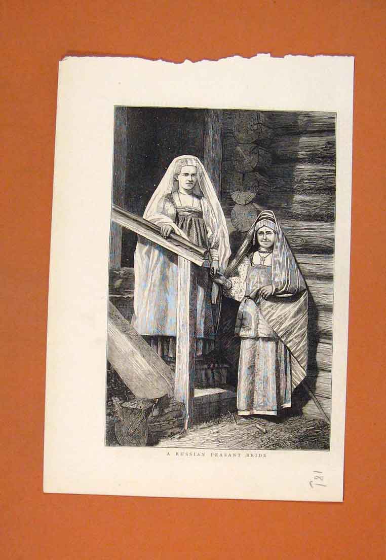 Original Old Antique Print Russian Peasant Bride Russia People 1874 Victorian