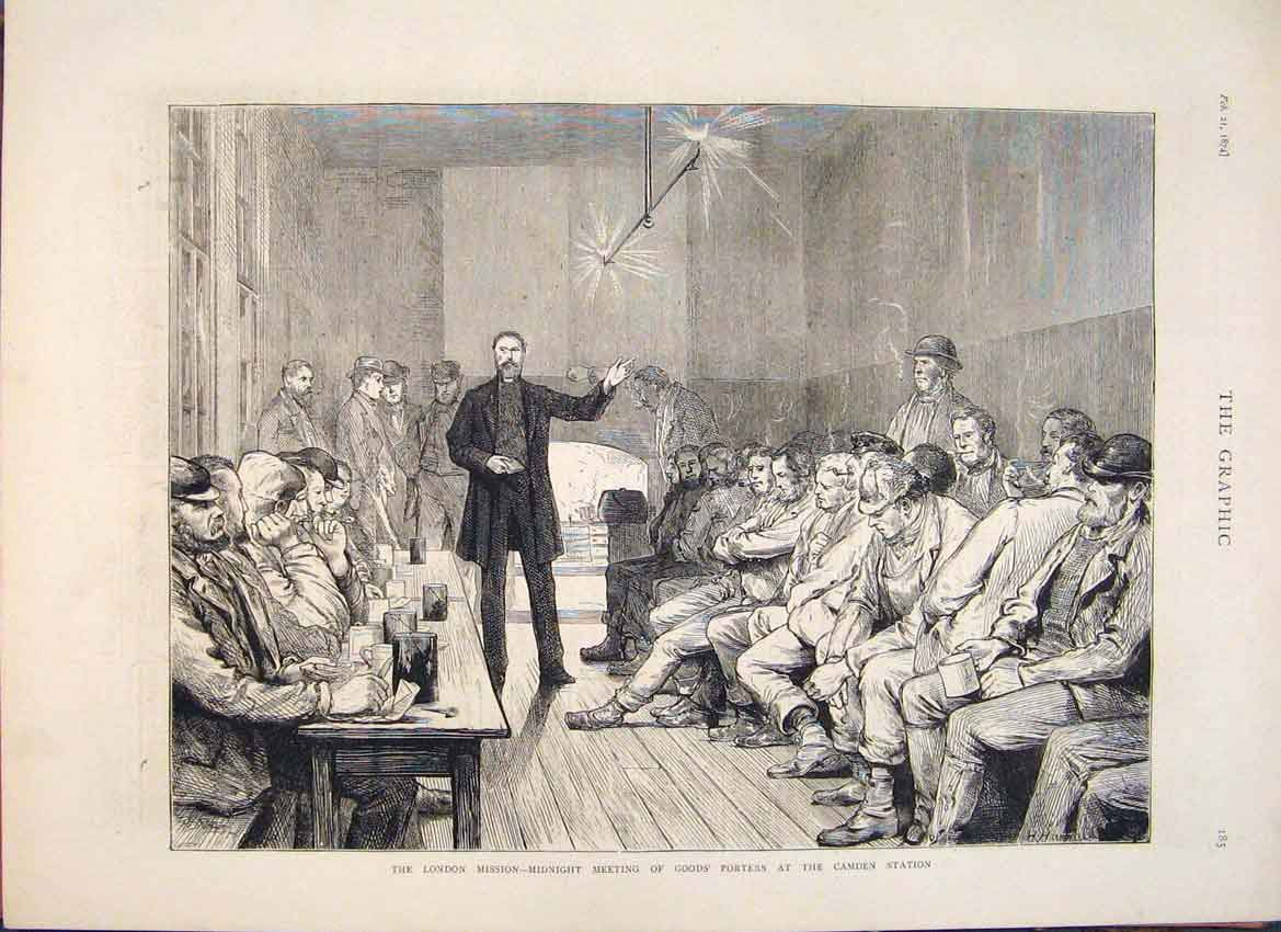 Original Old Antique Print Camden Station Mission Porter 1874 19th