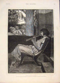 Original Old Antique Print Flute Exhibition Artist Tadema 1874 19th