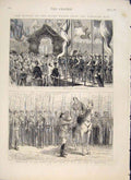 Original Old Antique Print Portsmouth Hrh Duke Cambridge Troops 1874 Victorian