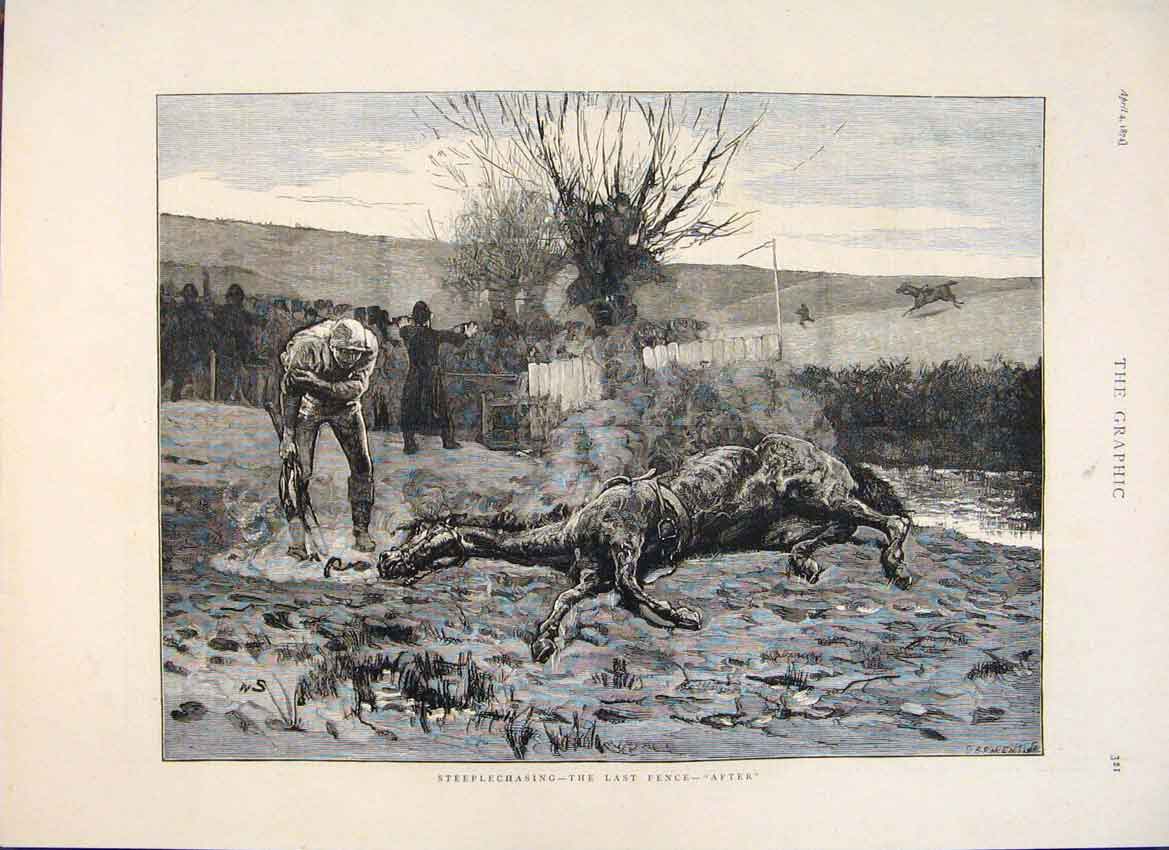 Original Old Antique Print Steeplechase Horse Race Jockey 1874 19th