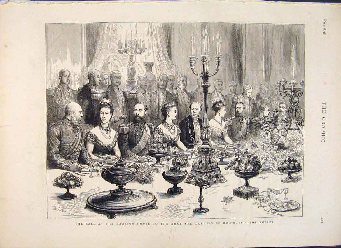 Original Old Antique Print Edinburgh Duke Duchess Mansion House Royal 1874 19th