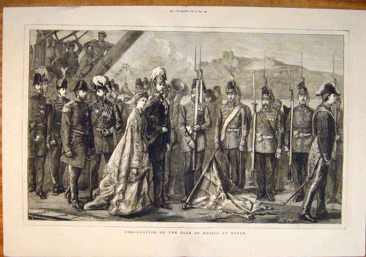 Original Old Antique Print Czar Russia Dover Debarkation 1874 19th