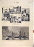 Original Old Antique Print Sketches London Holborn Savoy Whitehall Yacht Osborne