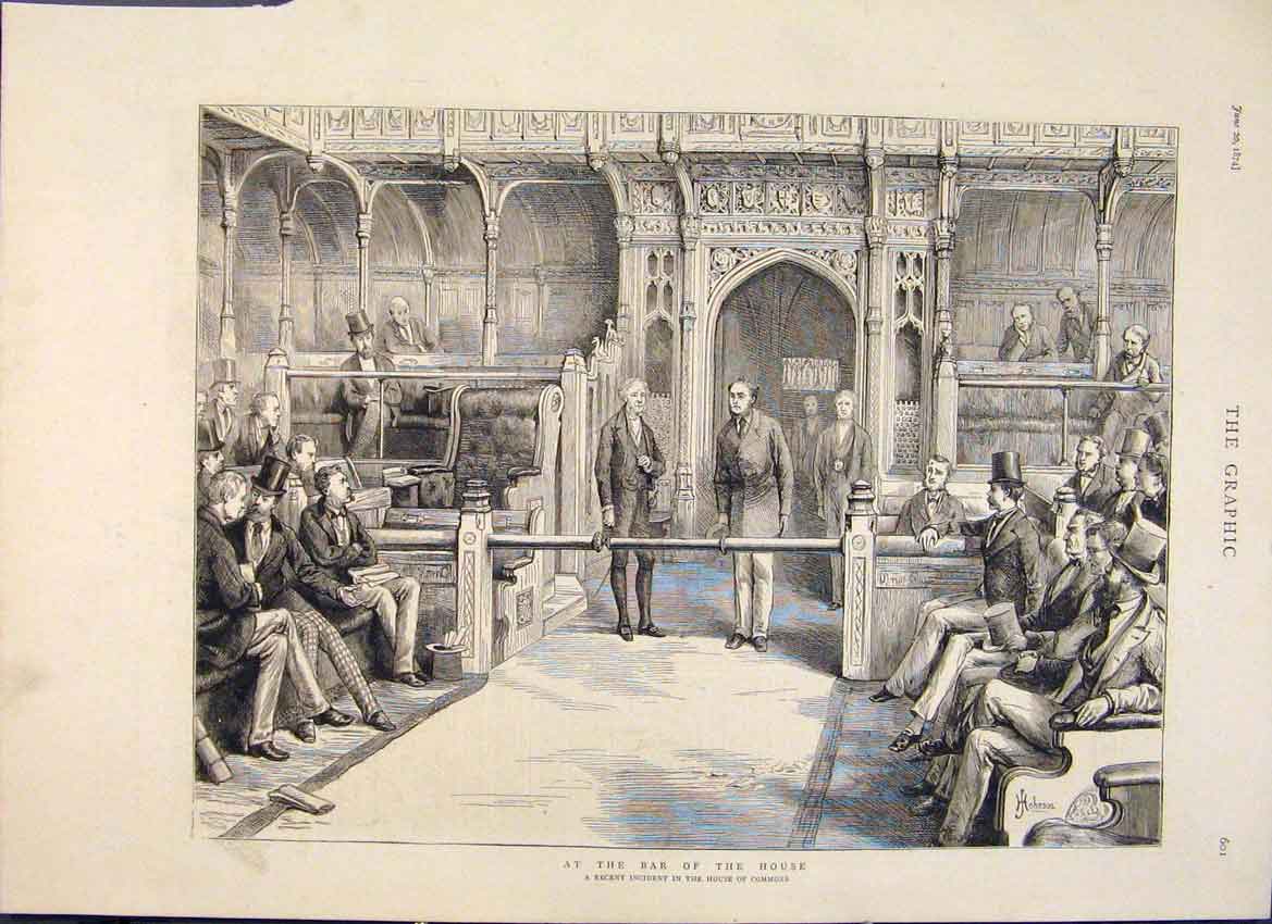 Original Old Antique Print Commons Lords Bar Parliament 1874 19th