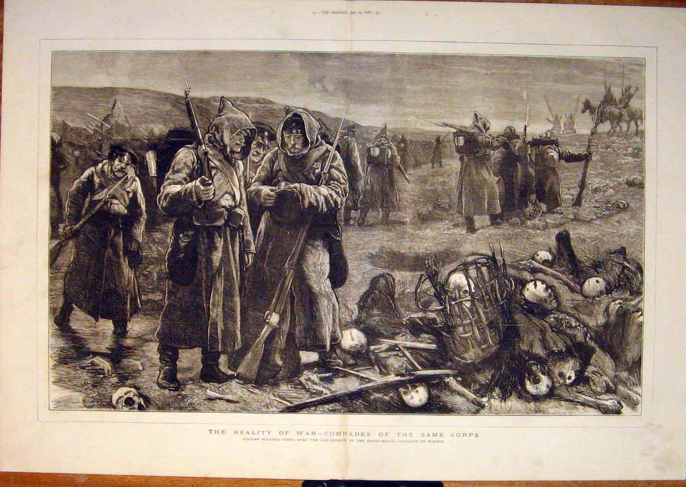 Original Old Antique Print War Comrades Corps Russian Plevna 1878 Victorian