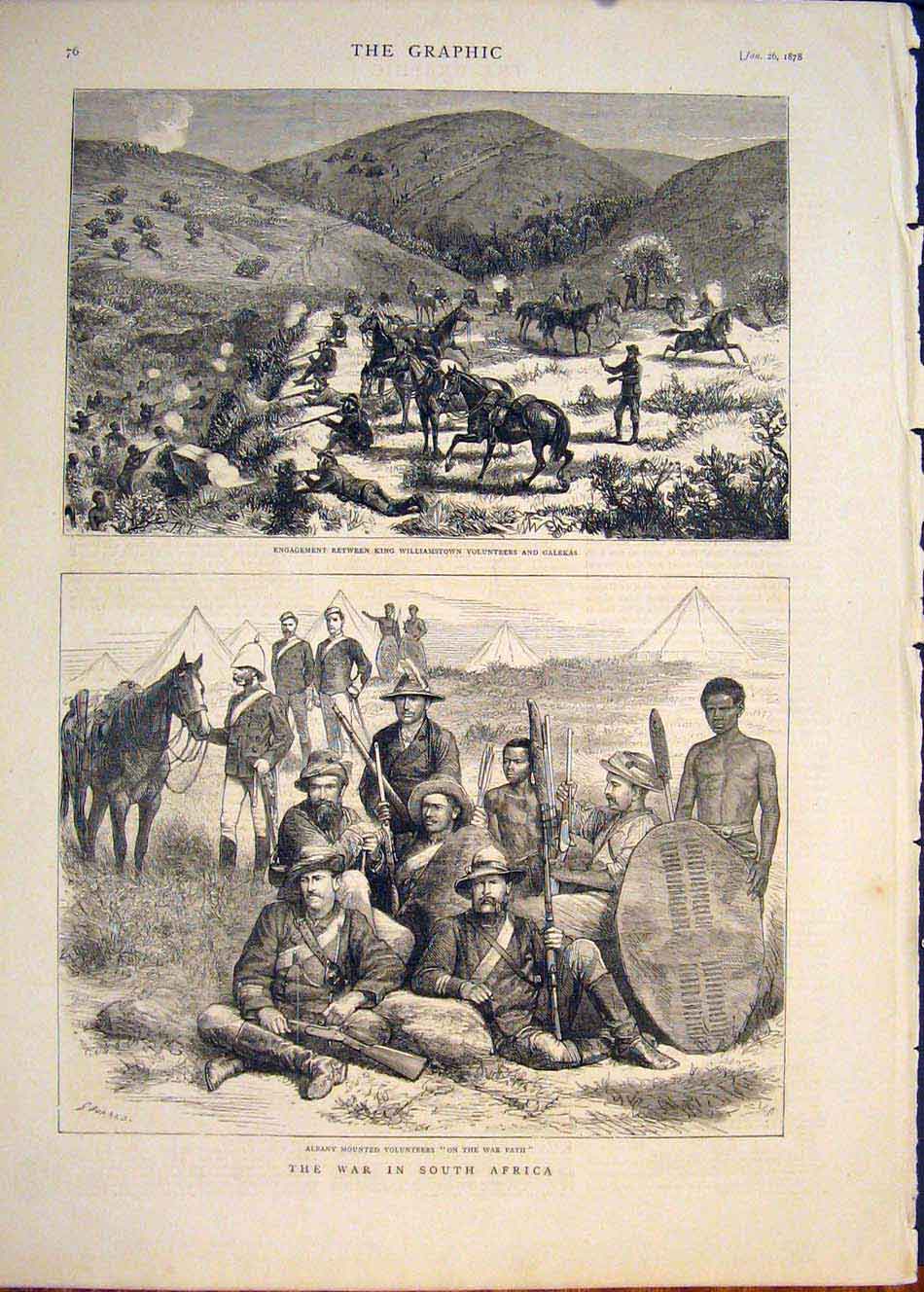 Old Antique Print War South Africa King Williamstown Galekas Albany 1878 19th