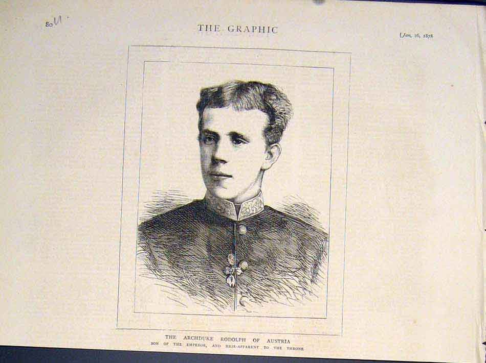 Original Old Antique Print Portrait Archduke Rodolph Austria 1878 Victorian