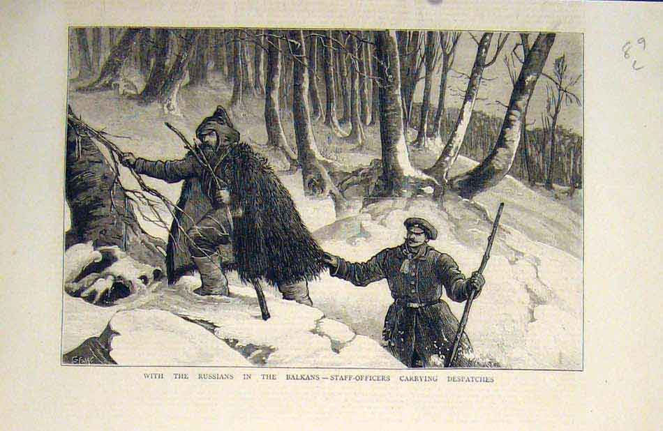Old Antique Print Russians Balkans Russia Staff Officers Despatches 1878 19th