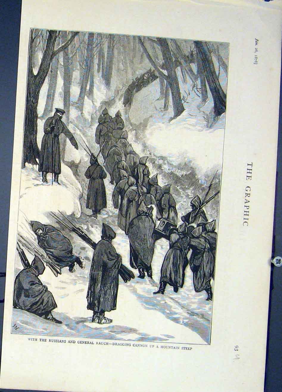 Old Antique Print Russians General Rauch Cannon Mountain War Russia 1878 19th
