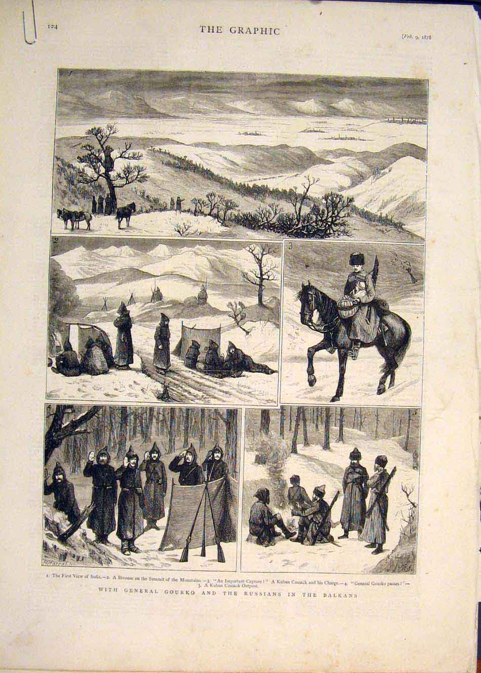 Original Old Antique Print General Gourko Russians Balkans Plevna Mosque 1878