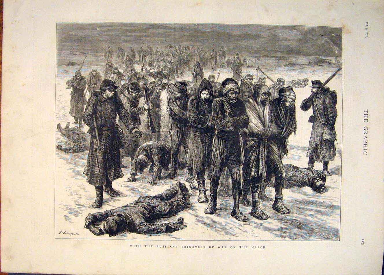 Original Old Antique Print Russians Prisoners War March Durand 1878 Victorian
