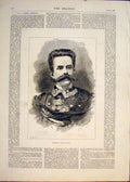 Original Old Antique Print Portrait Humbert I King Italy 1878 19th