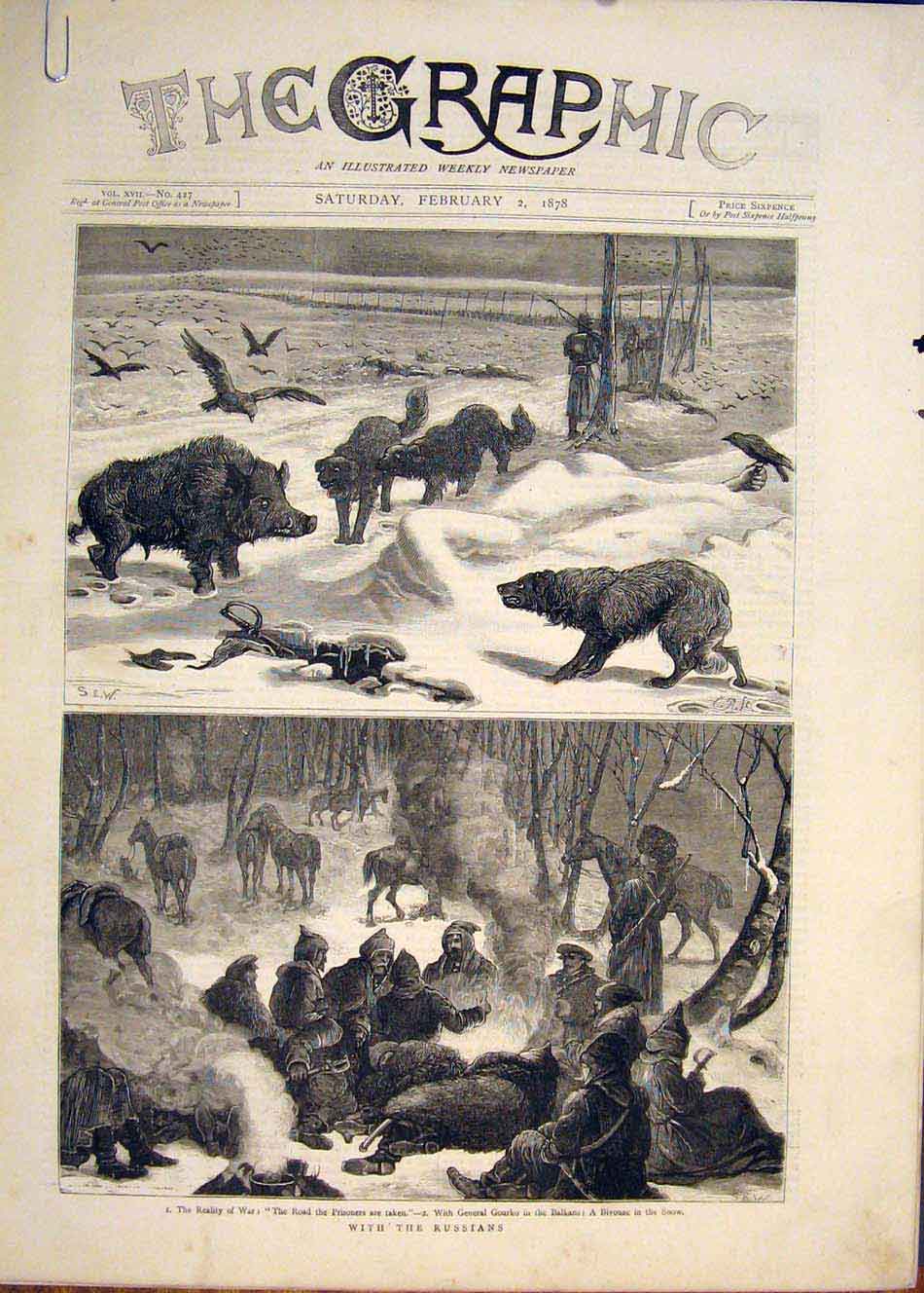 Original Old Antique Print Russians War Ourko Balkans Bivouac Sandwith Mission