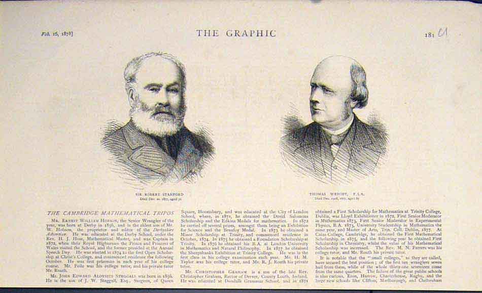 Original Old Antique Print Portrait Robert Stanford Thomas Wright 1878 19th