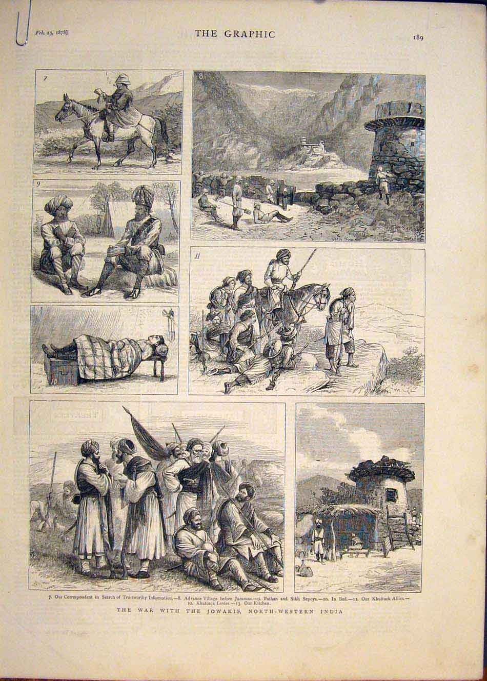 Original Old Antique Print War Joawkis North Western India Jummoo 1878 19th