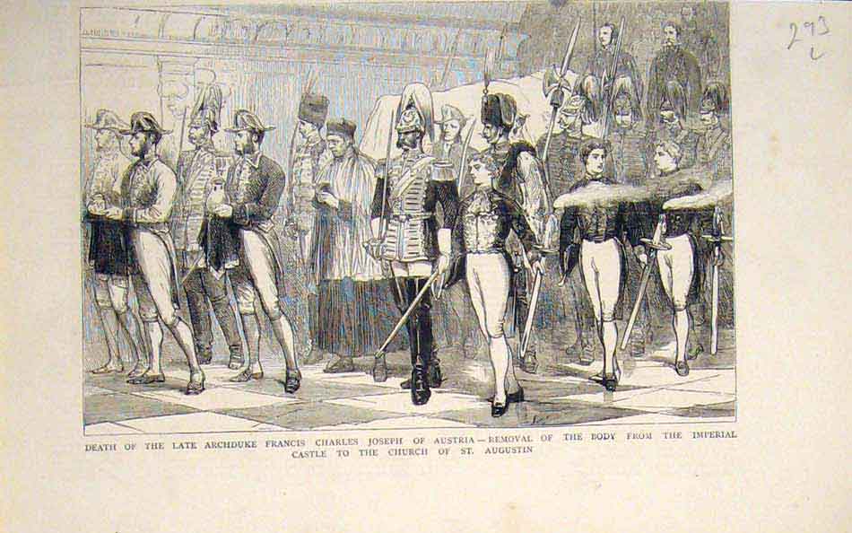 Original Old Antique Print Archduke Francis Joseph Austria Imperial Castle 1878