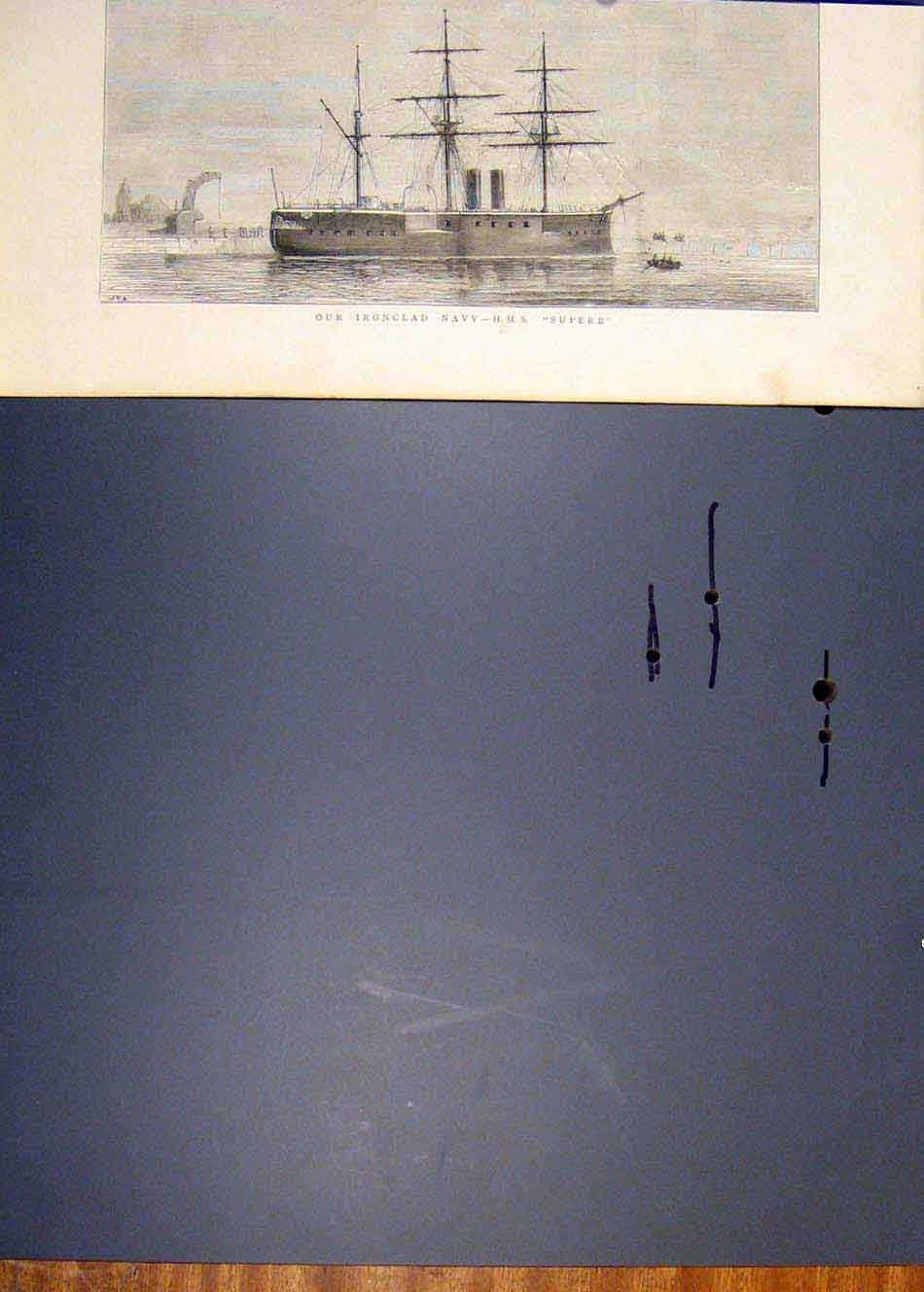 Original Old Antique Print Ironclad Navy Hms Superb British Ship Ships 1878