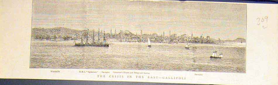 Original Old Antique Print Hms Agincourt Gallipoli 1878 19th Century
