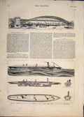 Original Old Antique Print Thames Bridge Tower Russian Torpedo Boats Boat 1878