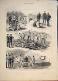 Original Old Antique Print Field Engineering Chatham London 1878 19th