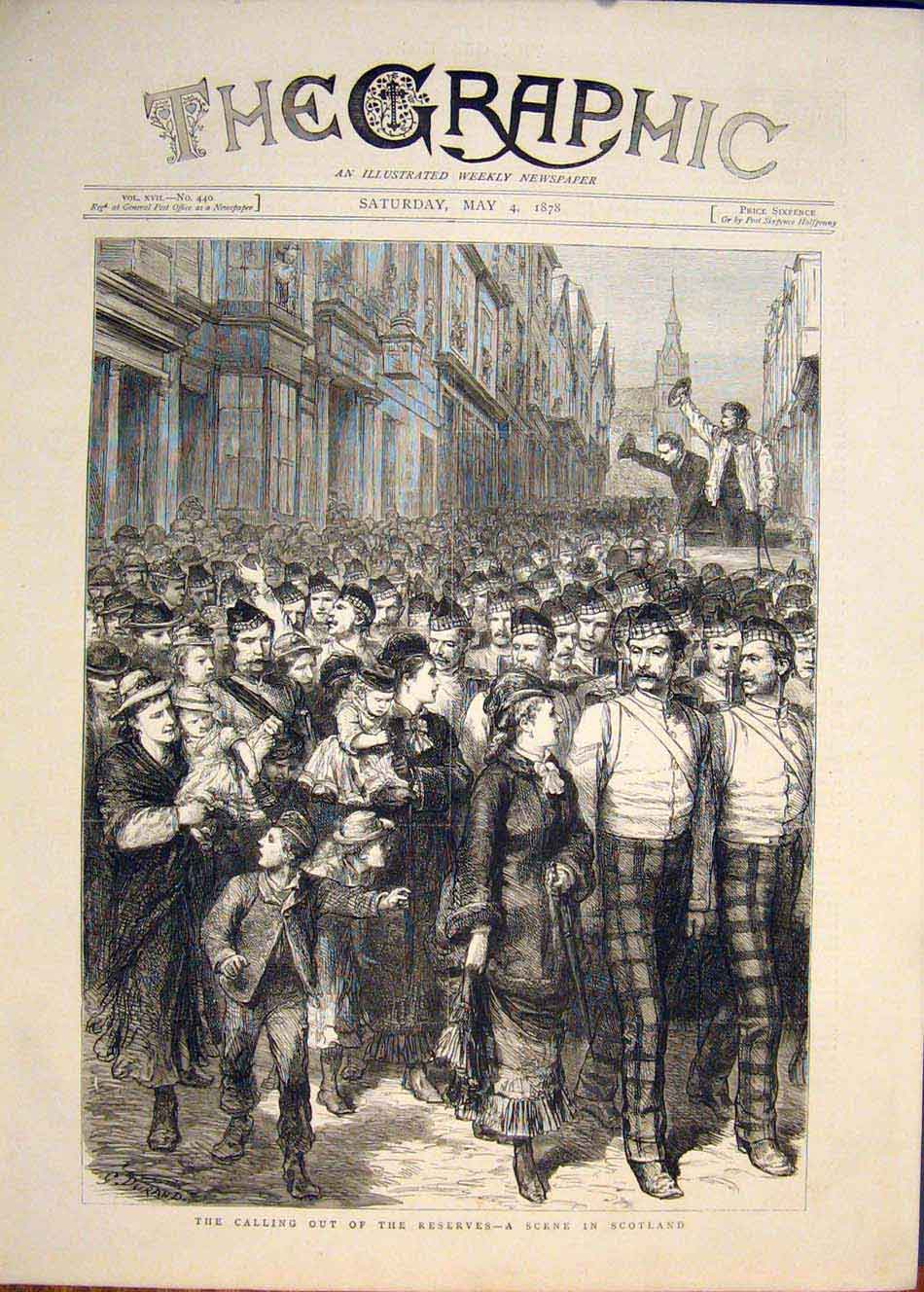 Original Old Antique Print Reserves Scotland Procession Scottish 1878 Victorian