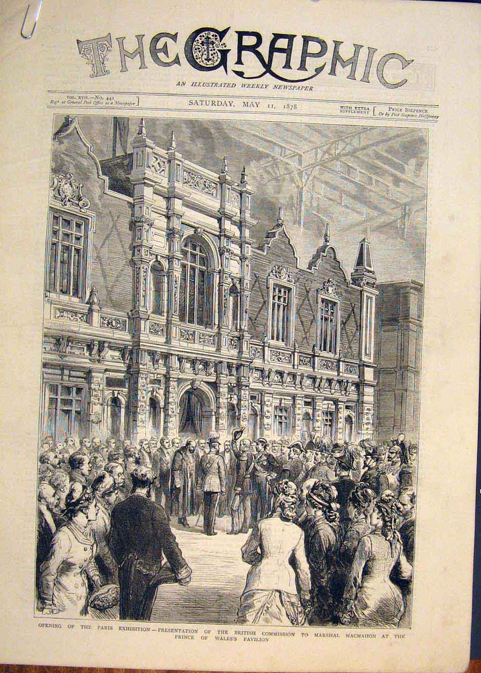Old Antique Print Paris Exhibition Macmahon Prince Wales Trocadero 1878 19th