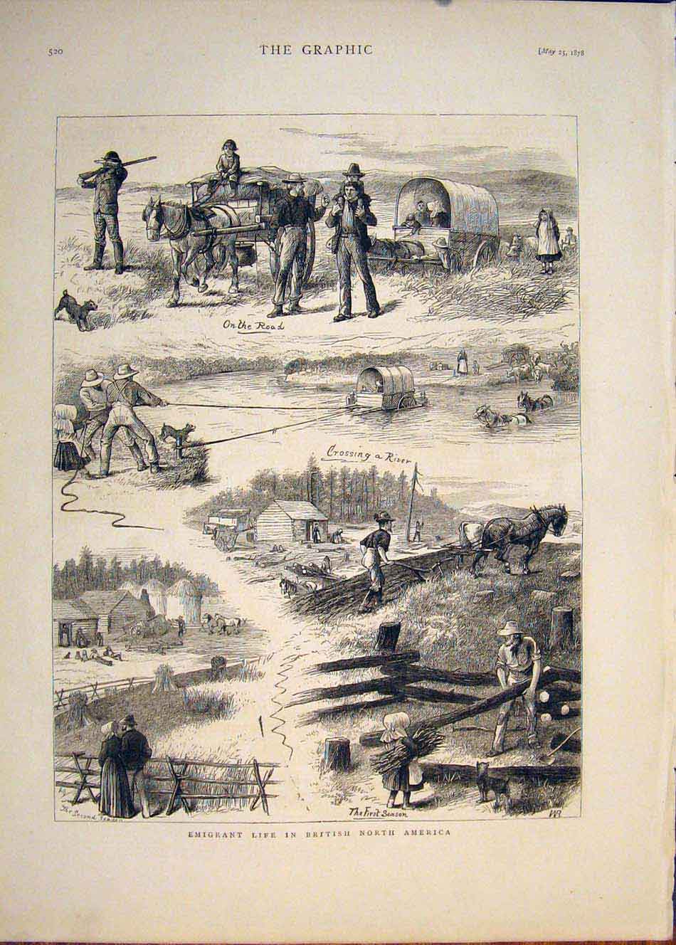 Original Old Antique Print Emigrant Life British North America Sketches 1878