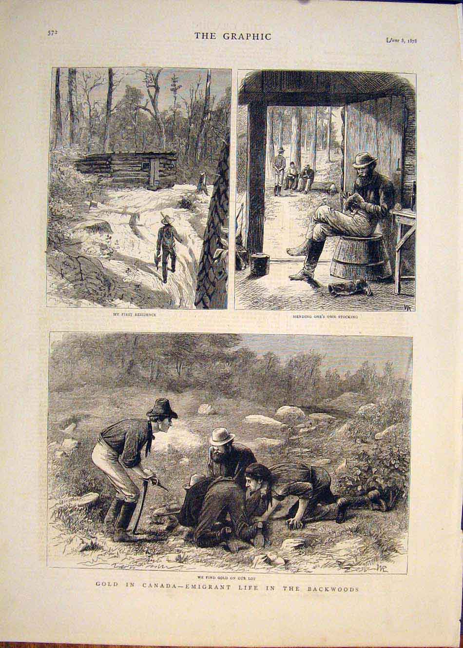 Original Old Antique Print GCanada Emigrant Backwoods 1878 19th